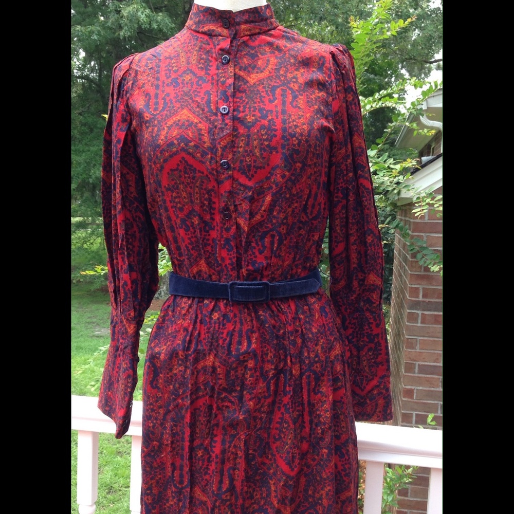 Vintage Red Paisley Dress David Warren Chambray